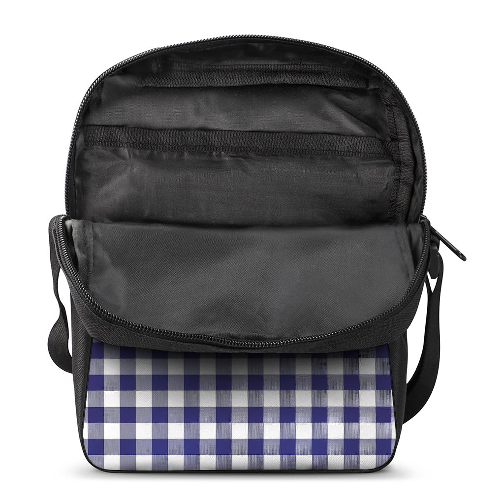 Navy And White Buffalo Check Print Rectangular Crossbody Bag