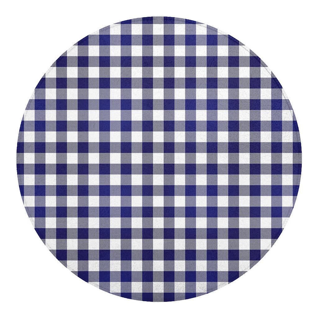 Navy And White Buffalo Check Print Round Blanket