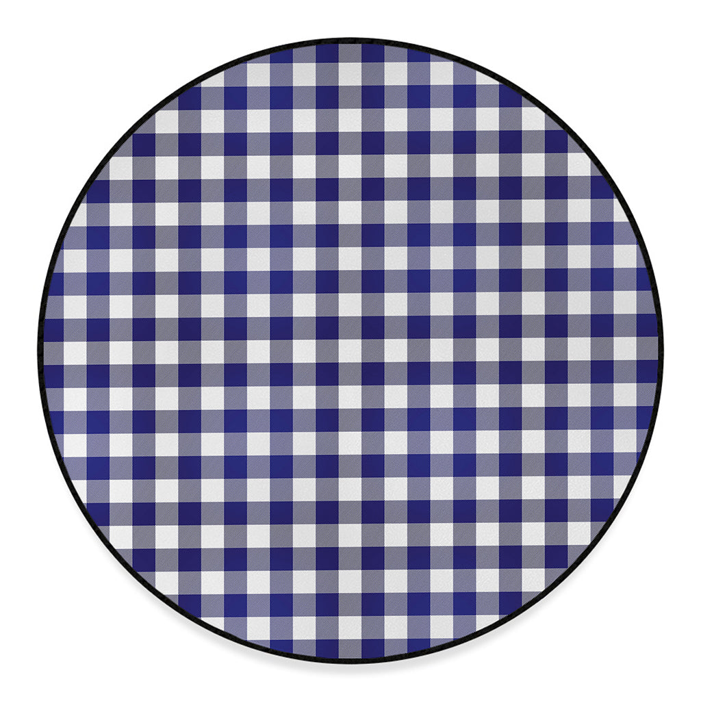 Navy And White Buffalo Check Print Round Floor Mat