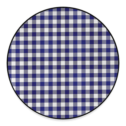 Navy And White Buffalo Check Print Round Floor Mat