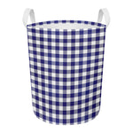 Navy And White Buffalo Check Print Round Laundry Basket