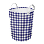 Navy And White Buffalo Check Print Round Laundry Basket