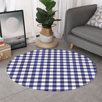 Navy And White Buffalo Check Print Round Rug