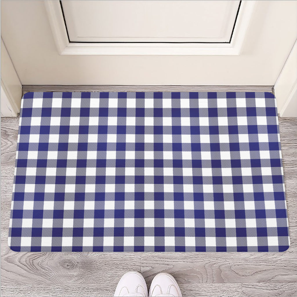 Navy And White Buffalo Check Print Rubber Doormat