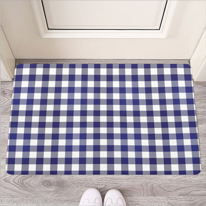 Navy And White Buffalo Check Print Rubber Doormat