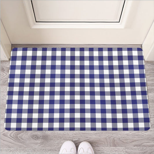 Navy And White Buffalo Check Print Rubber Doormat