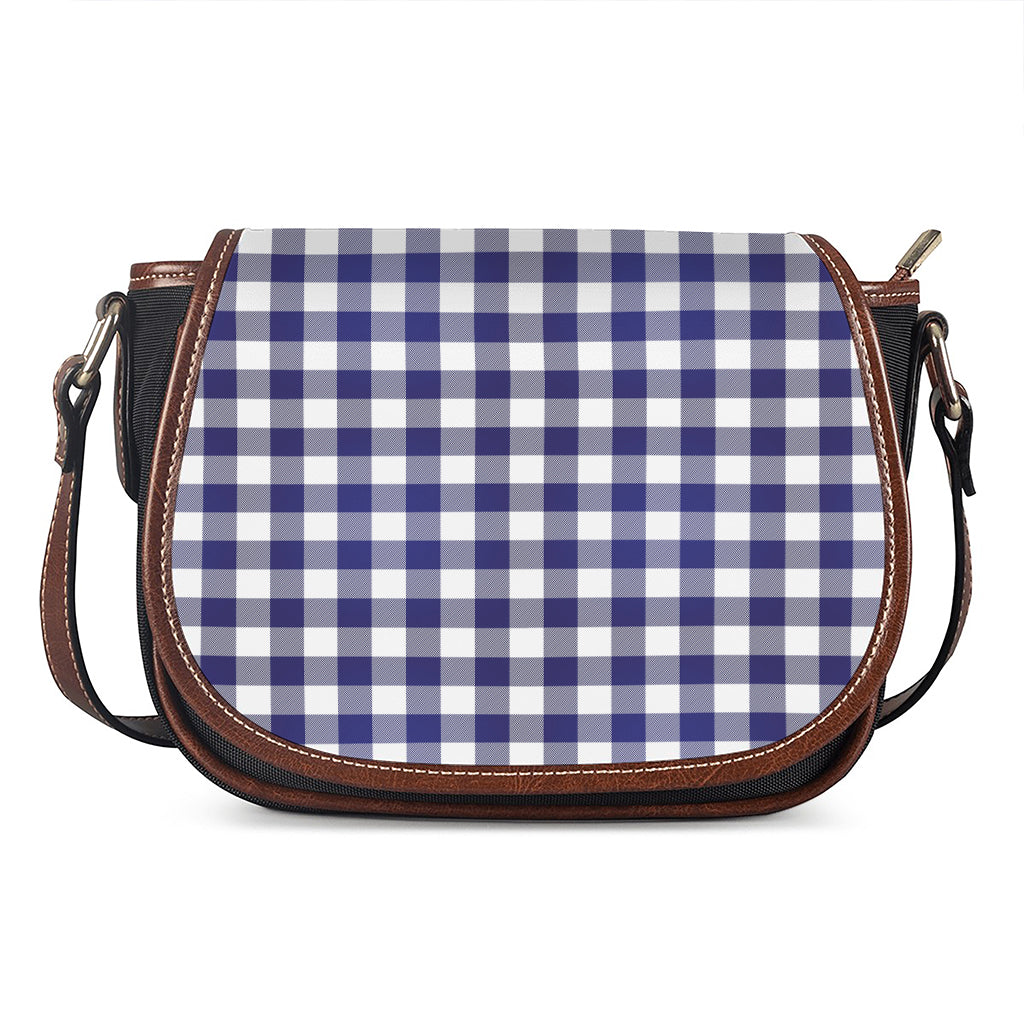 Navy And White Buffalo Check Print Saddle Bag