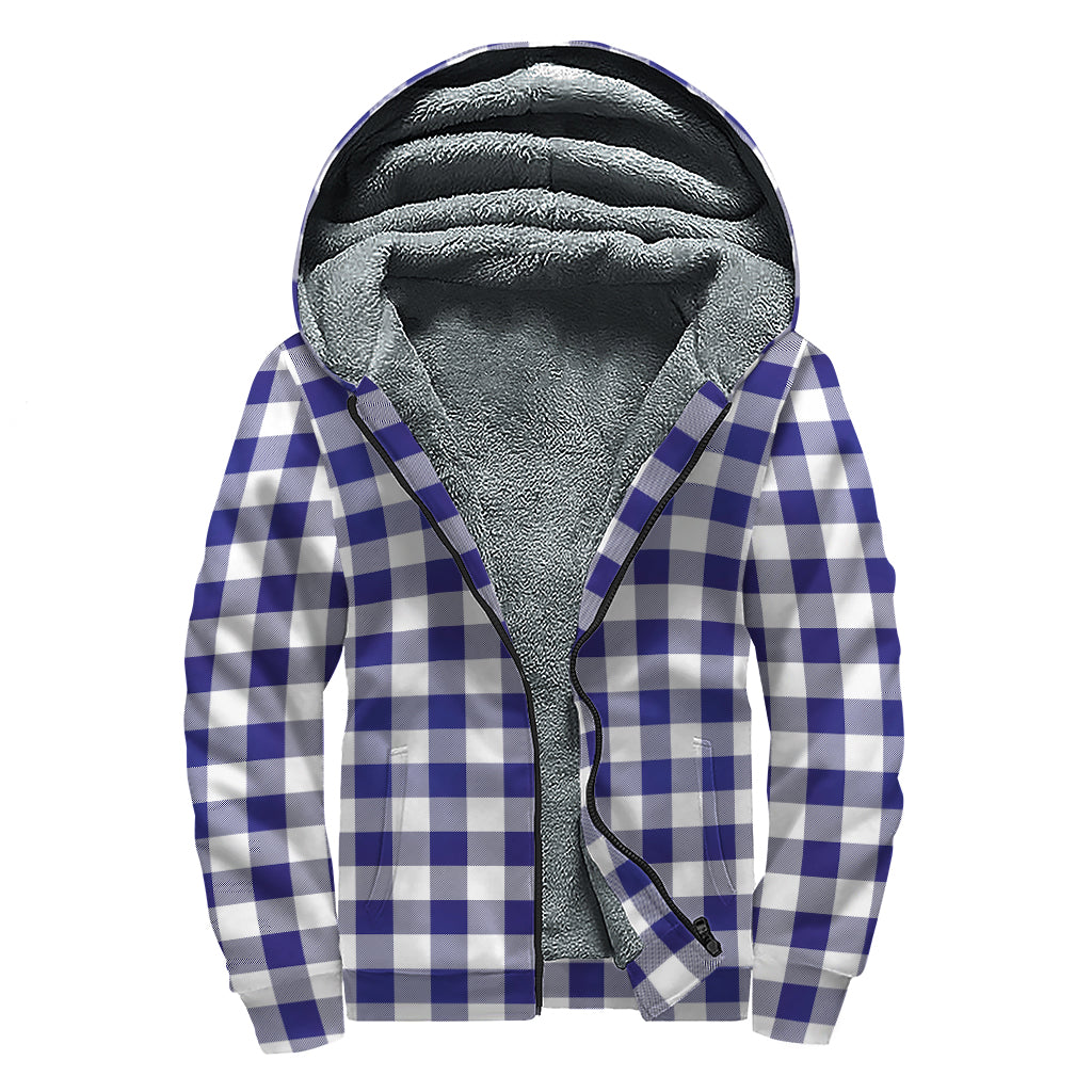 Navy And White Buffalo Check Print Sherpa Lined Zip Up Hoodie