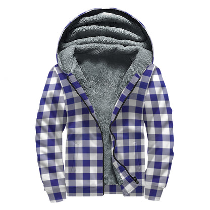 Navy And White Buffalo Check Print Sherpa Lined Zip Up Hoodie