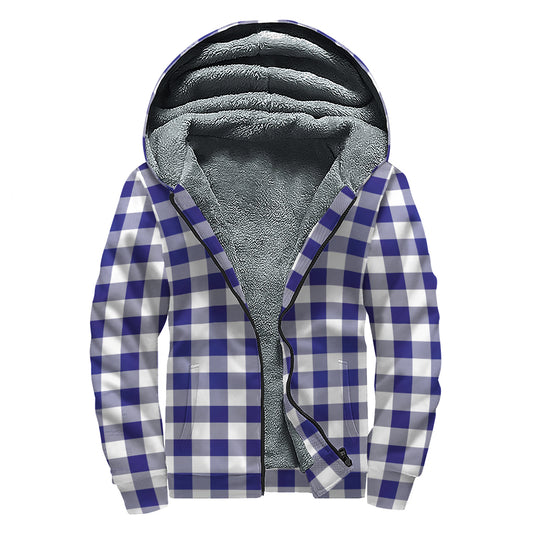 Navy And White Buffalo Check Print Sherpa Lined Zip Up Hoodie
