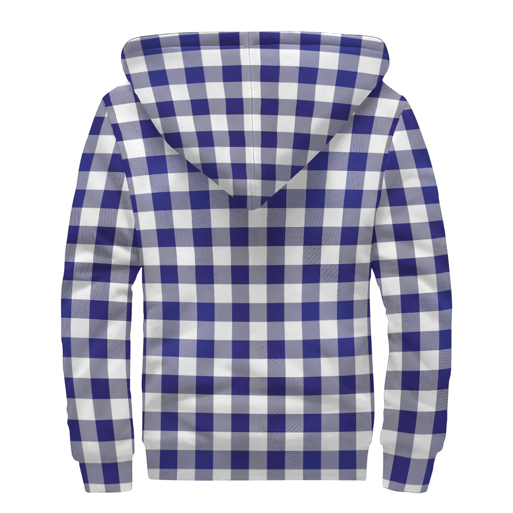 Navy And White Buffalo Check Print Sherpa Lined Zip Up Hoodie