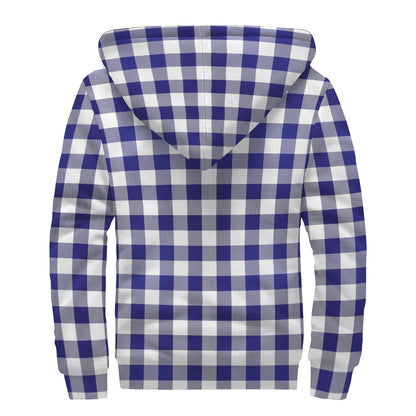 Navy And White Buffalo Check Print Sherpa Lined Zip Up Hoodie