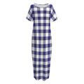 Navy And White Buffalo Check Print Short Sleeve Long Nightdress