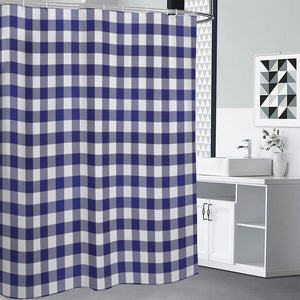 Navy And White Buffalo Check Print Shower Curtain