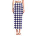 Navy And White Buffalo Check Print Side Slit Maxi Skirt