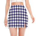 Navy And White Buffalo Check Print Side Slit Mini Skirt