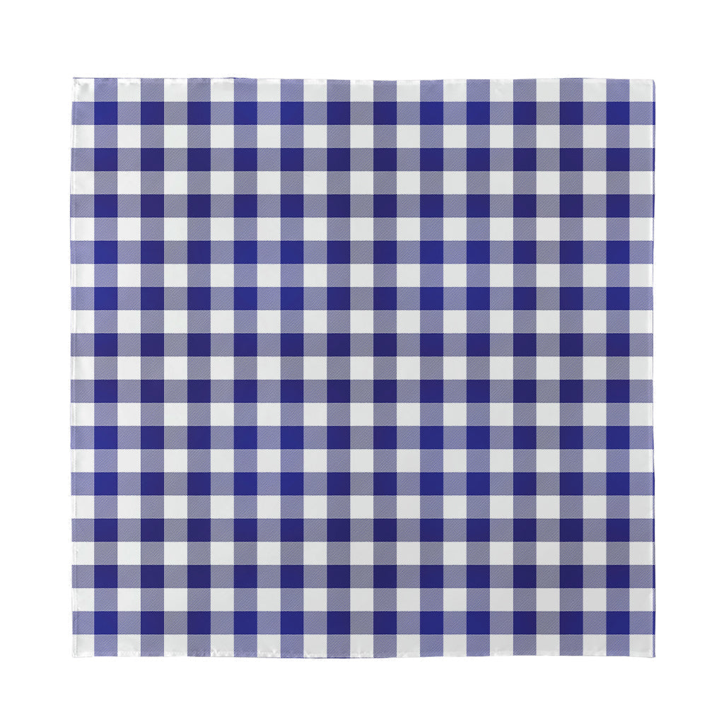 Navy And White Buffalo Check Print Silk Bandana