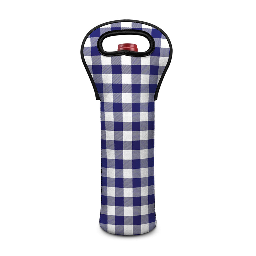 Navy And White Buffalo Check Print Single Neoprene Wine Tote