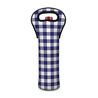 Navy And White Buffalo Check Print Single Neoprene Wine Tote