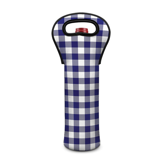 Navy And White Buffalo Check Print Single Neoprene Wine Tote