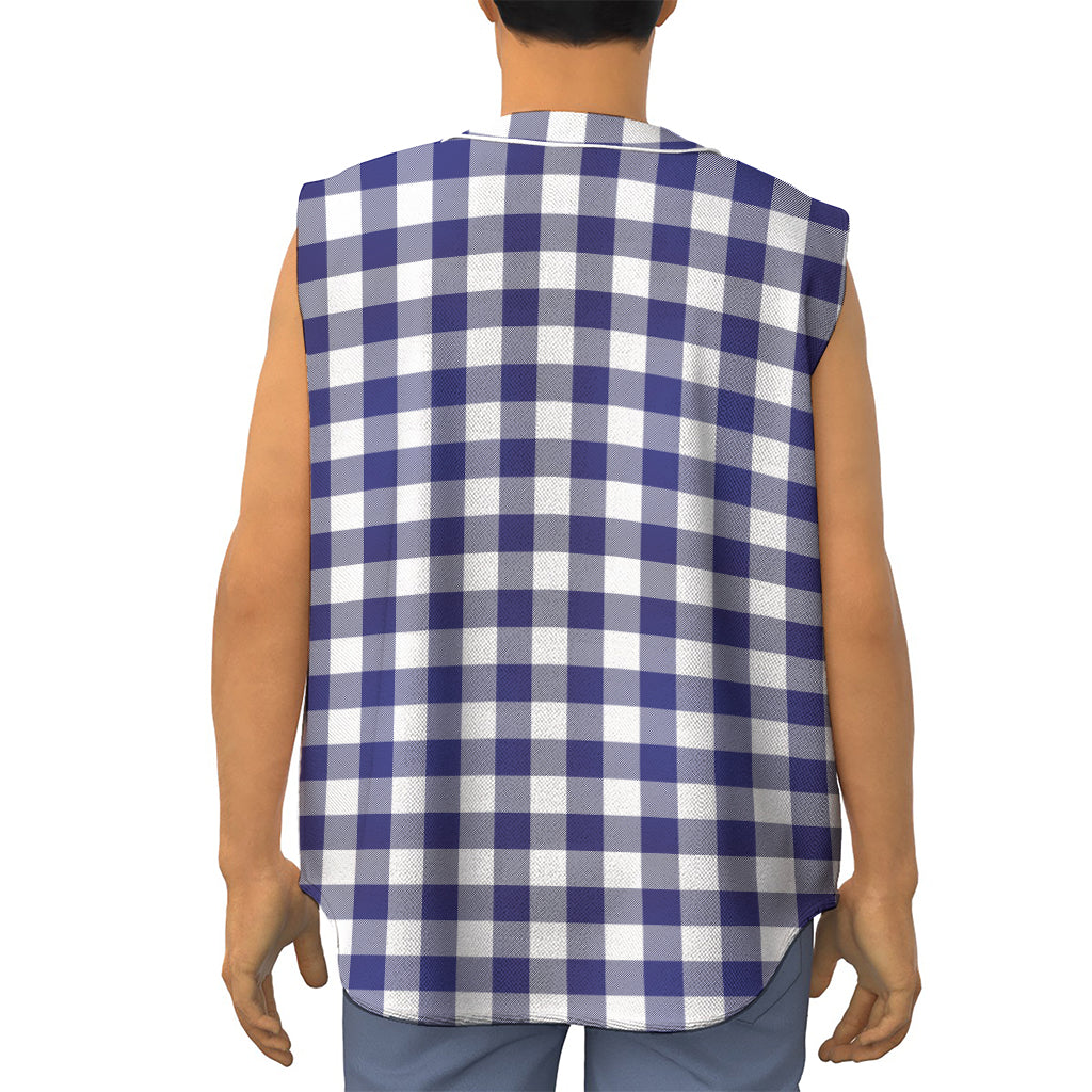 Navy And White Buffalo Check Print Sleeveless Baseball Jersey