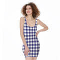 Navy And White Buffalo Check Print Sleeveless Bodycon Dress