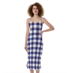 Navy And White Buffalo Check Print Slim Fit Midi Cami Dress
