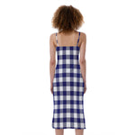 Navy And White Buffalo Check Print Slim Fit Midi Cami Dress