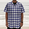 Navy And White Buffalo Check Print Textured Short Sleeve Shirt