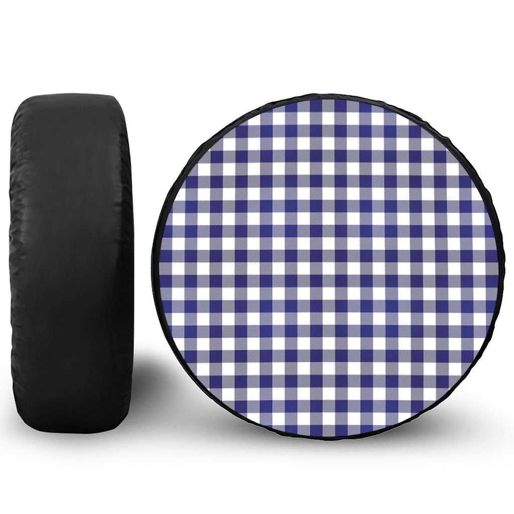 Navy And White Buffalo Check Print Tire Cover