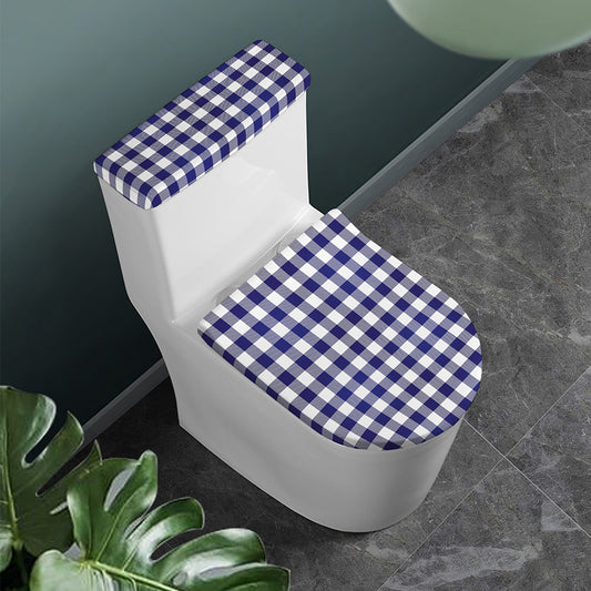 Navy And White Buffalo Check Print Toilet Lid And Tank Cover Set