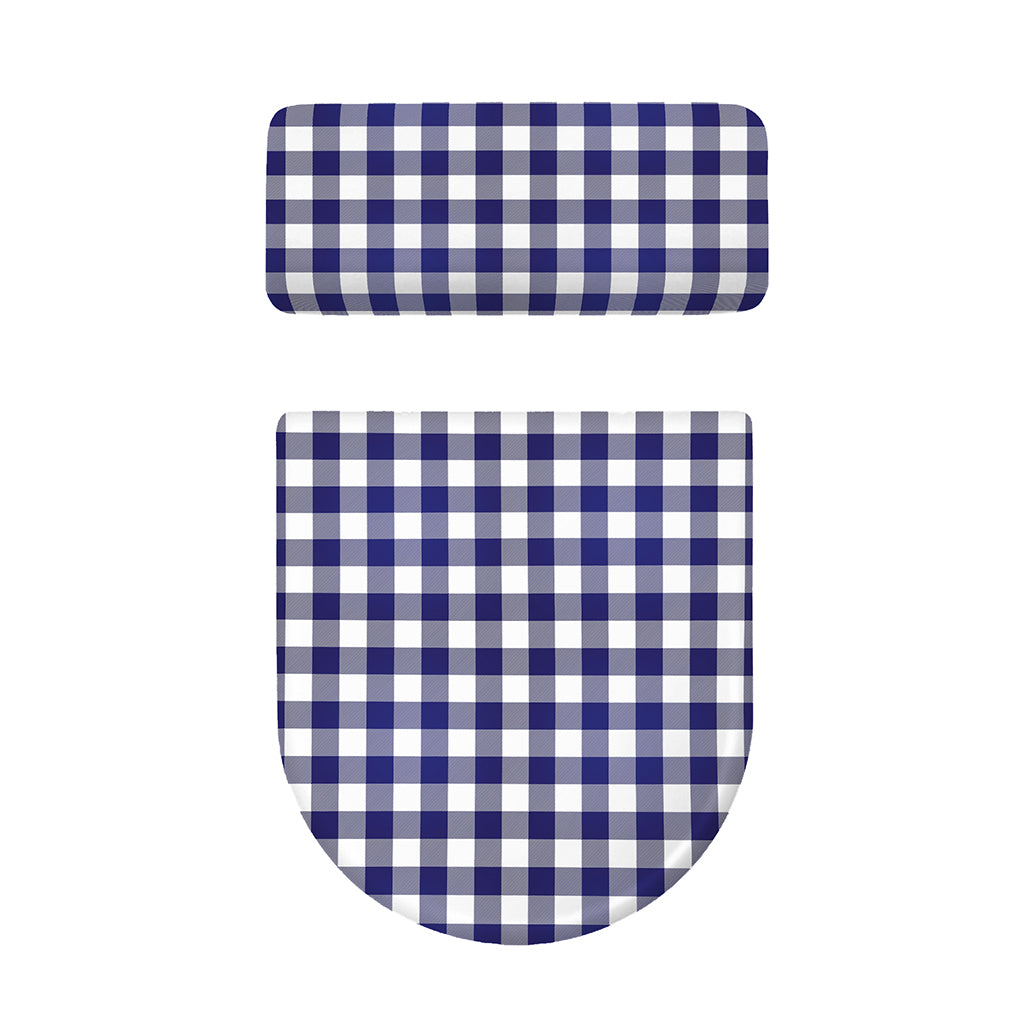 Navy And White Buffalo Check Print Toilet Lid And Tank Cover Set