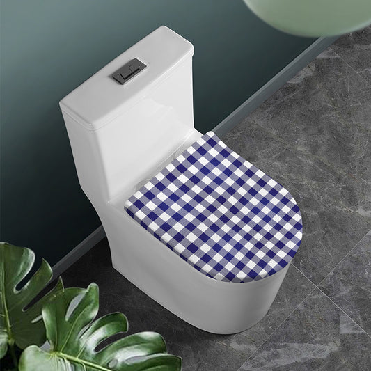 Navy And White Buffalo Check Print Toilet Lid Cover