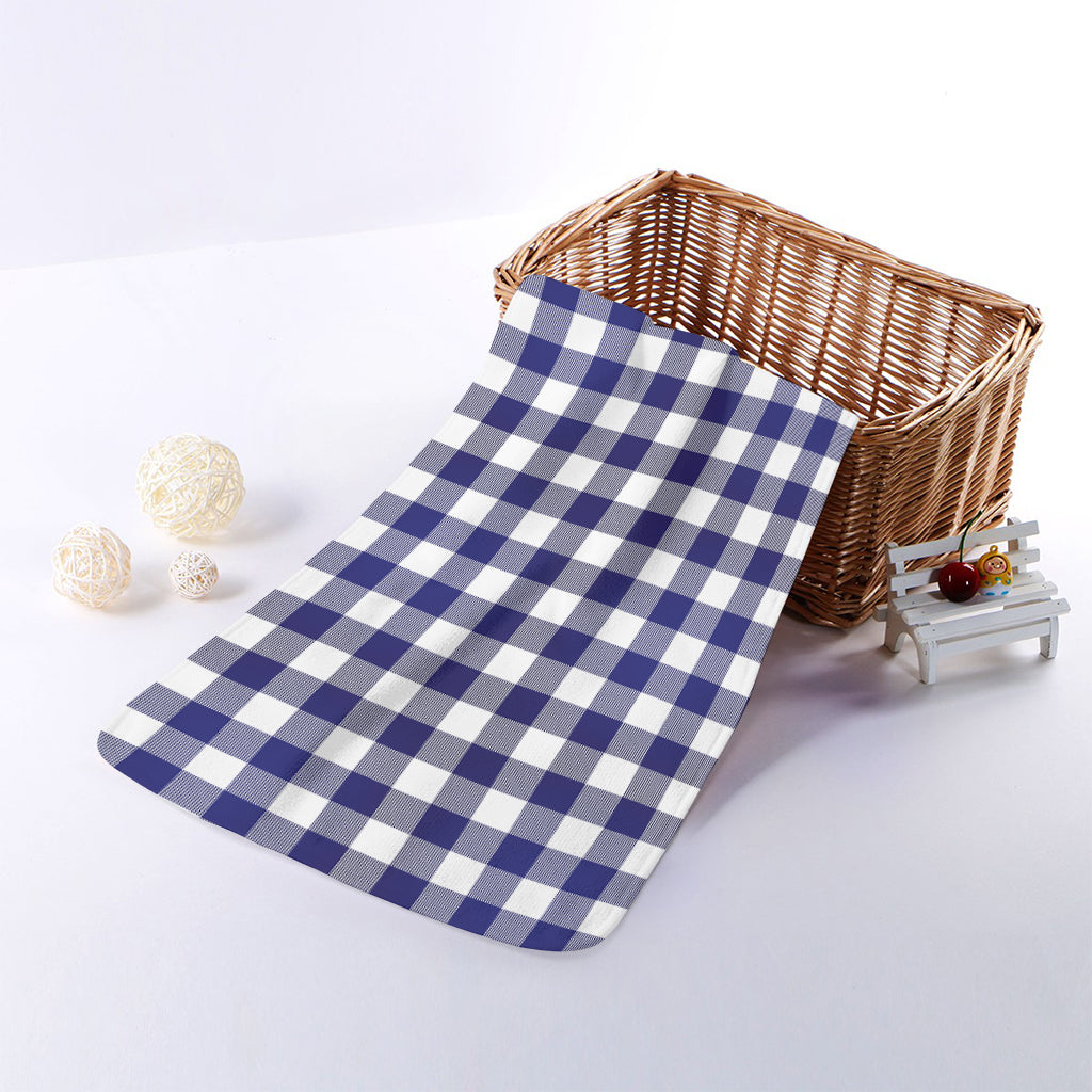 Navy And White Buffalo Check Print Towel