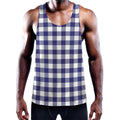 Navy And White Buffalo Check Print Men's Workout Tank Top