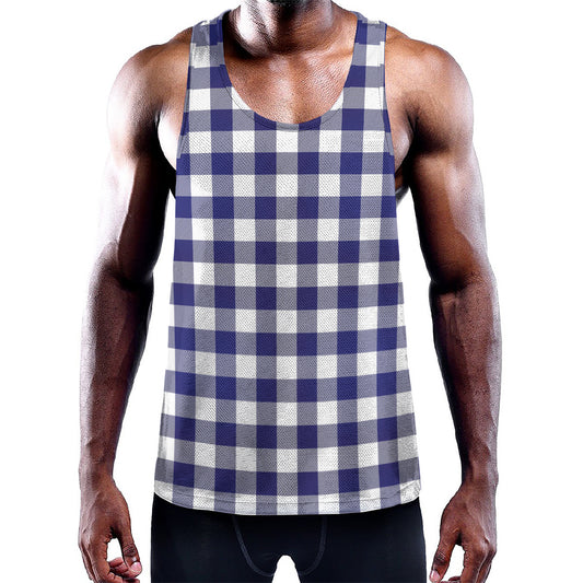 Navy And White Buffalo Check Print Training Tank Top