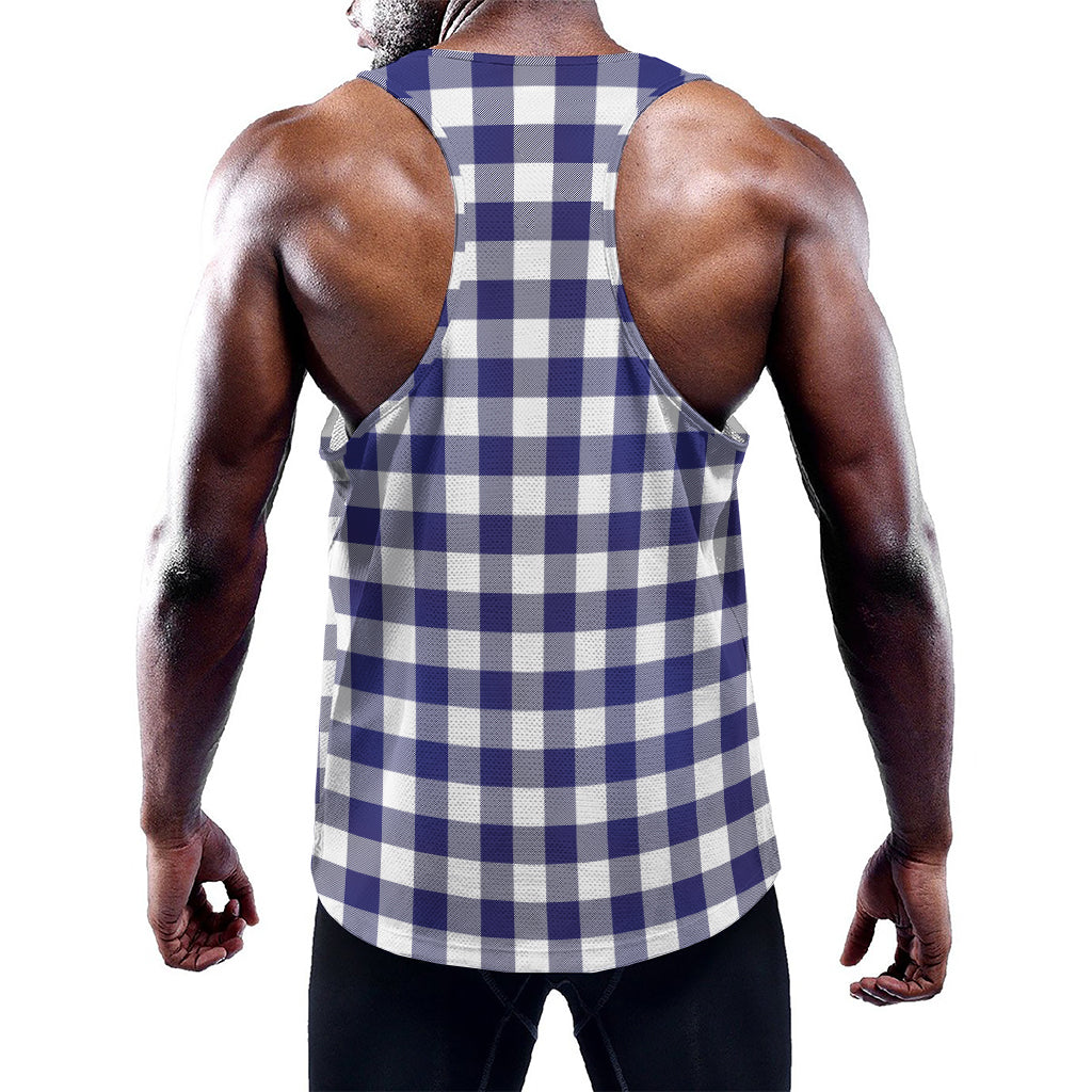 Navy And White Buffalo Check Print Training Tank Top