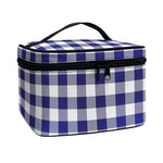 Navy And White Buffalo Check Print Travel Makeup Bag