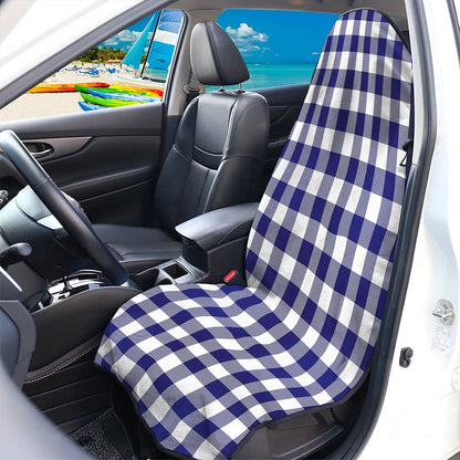 Navy And White Buffalo Check Print Waterproof Car Seat Cover