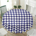 Navy And White Buffalo Check Print Waterproof Round Tablecloth