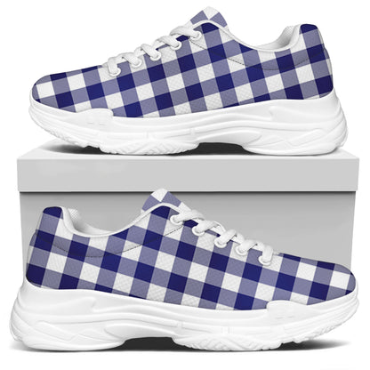 Navy And White Buffalo Check Print White Chunky Shoes