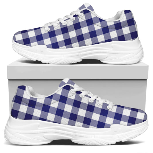 Navy And White Buffalo Check Print White Chunky Shoes