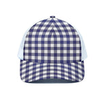 Navy And White Buffalo Check Print White Mesh Trucker Cap
