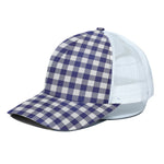 Navy And White Buffalo Check Print White Mesh Trucker Cap