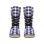 Navy And White Buffalo Check Print Winter Boots