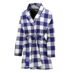 Navy And White Buffalo Check Print Women's Bathrobe