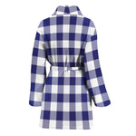 Navy And White Buffalo Check Print Women's Bathrobe