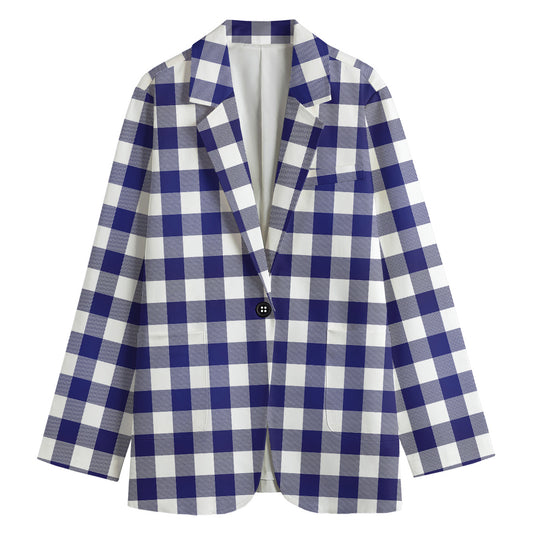 Navy And White Buffalo Check Print Women's Blazer