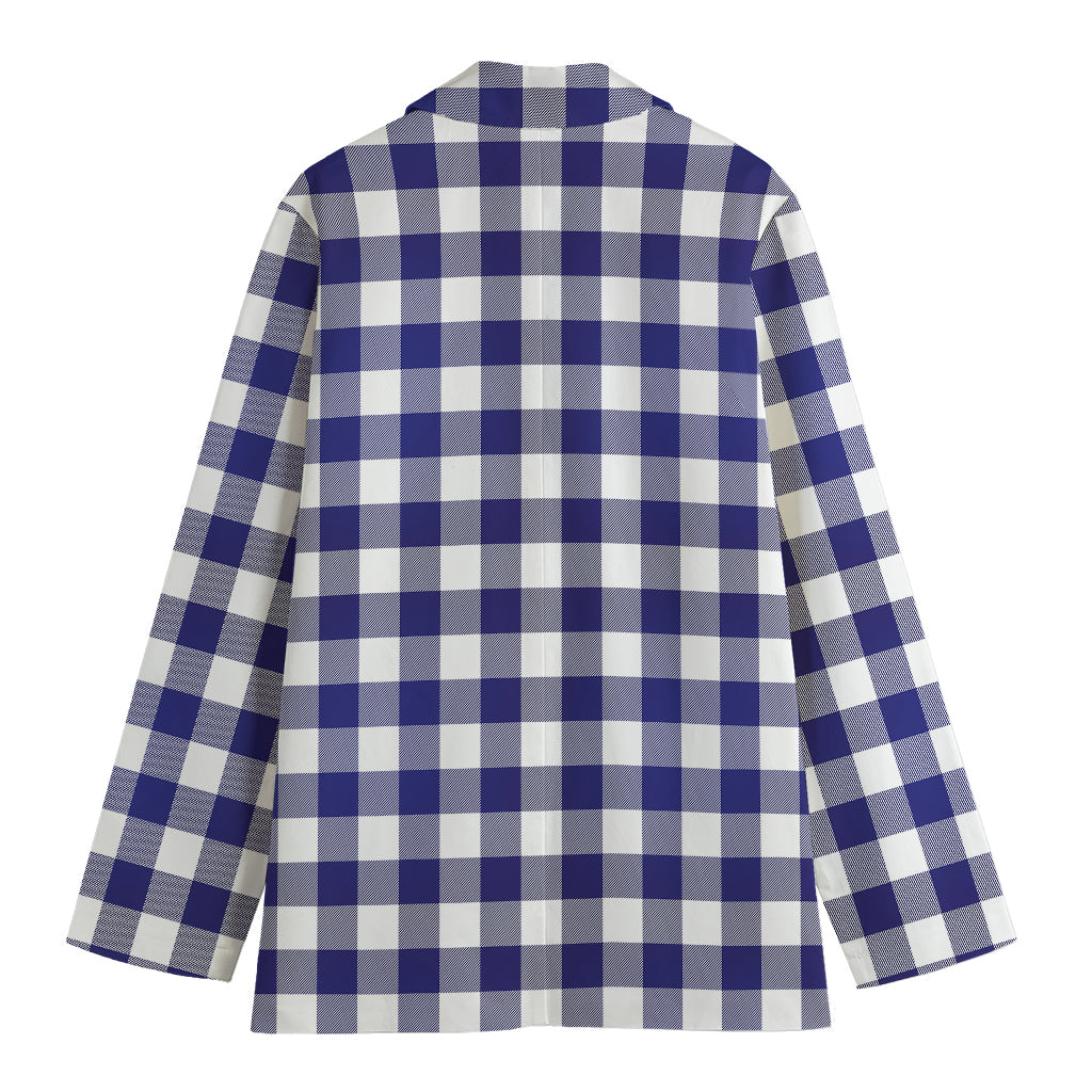 Navy And White Buffalo Check Print Women's Blazer