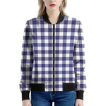 Navy And White Buffalo Check Print Women's Bomber Jacket